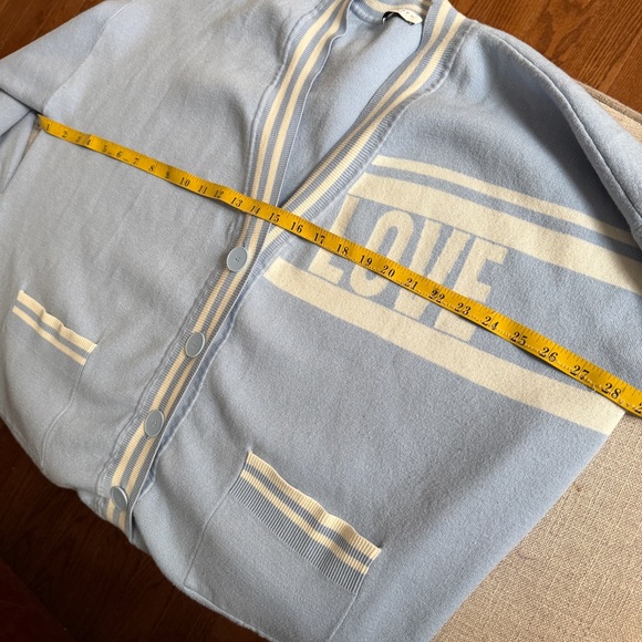 Sandro Paris Opera ‘LOVE’ Varsity Light Blue Cardigan Sweater - Picture 14 of 16